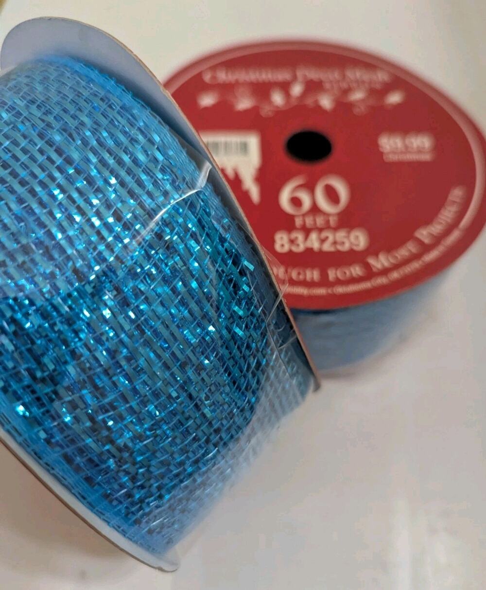 2 Rolls Hobby Lobby Blue Deco Mesh Ribbon 2 5/8" Wide x 60 ft Long Diy Craft